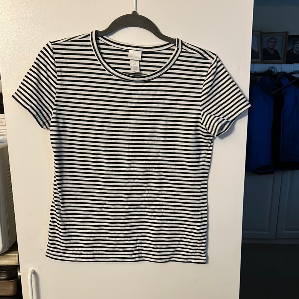 Navy and White Striped Women's Top